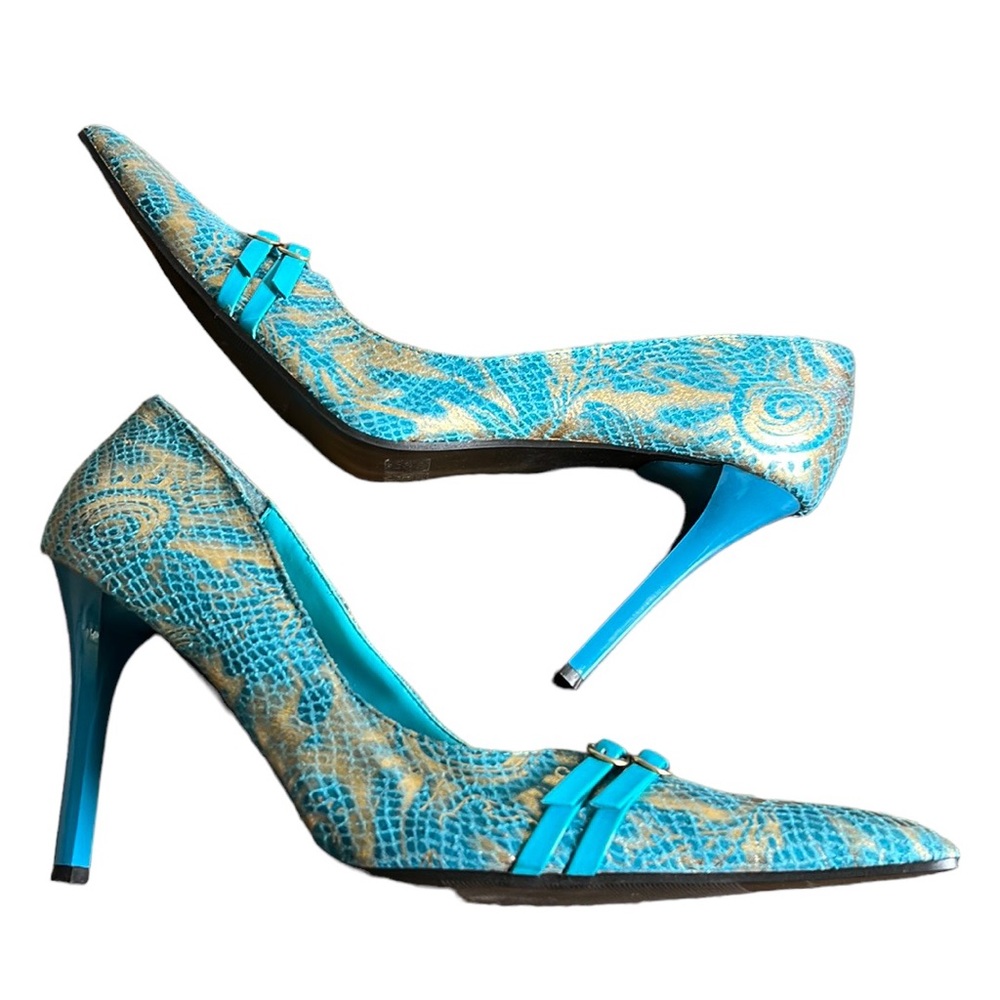 Splash Blue and Gold Heels